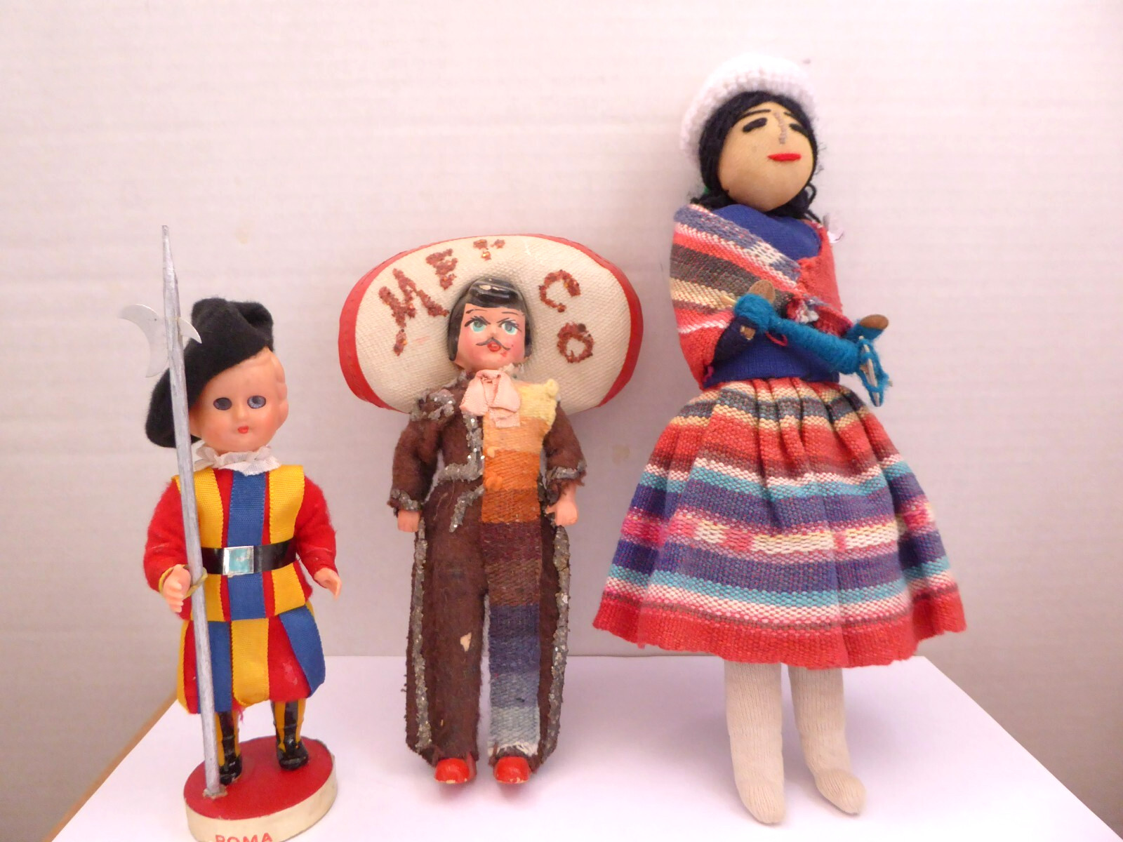 Folk Doll Art Roma Central America Mexico Cloth Plastic Ethnic 3 Dolls