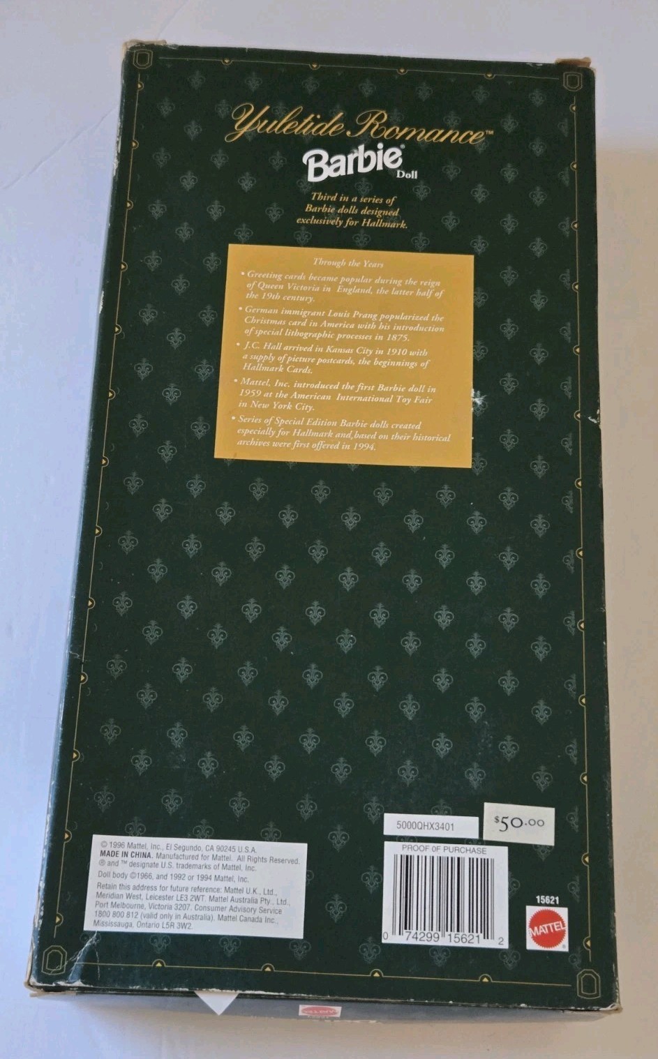 1996 Hallmark Special Edition Yuletide Romance Barbie Doll 15621 Boxed Mattel