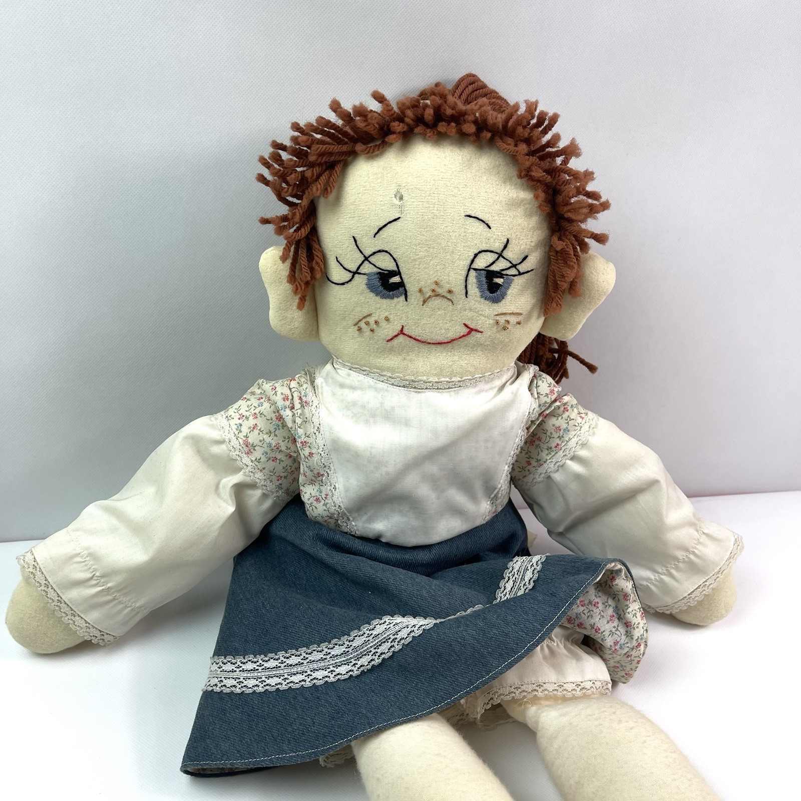 Handmade Rag Doll Signed Janeway 9-83 Waldport OR Floral Vintage Cloth Doll