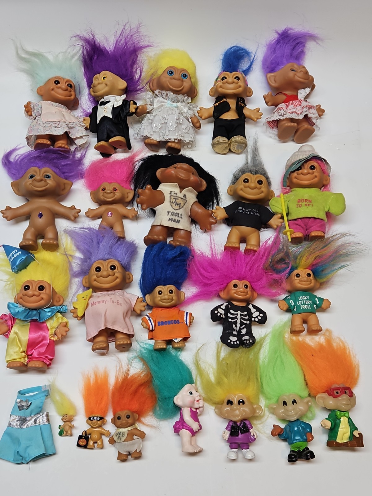 Vintage Troll Doll Mixed Lot 23pc – Russ TNT 1980s China DAM, Trollkins, Outfit
