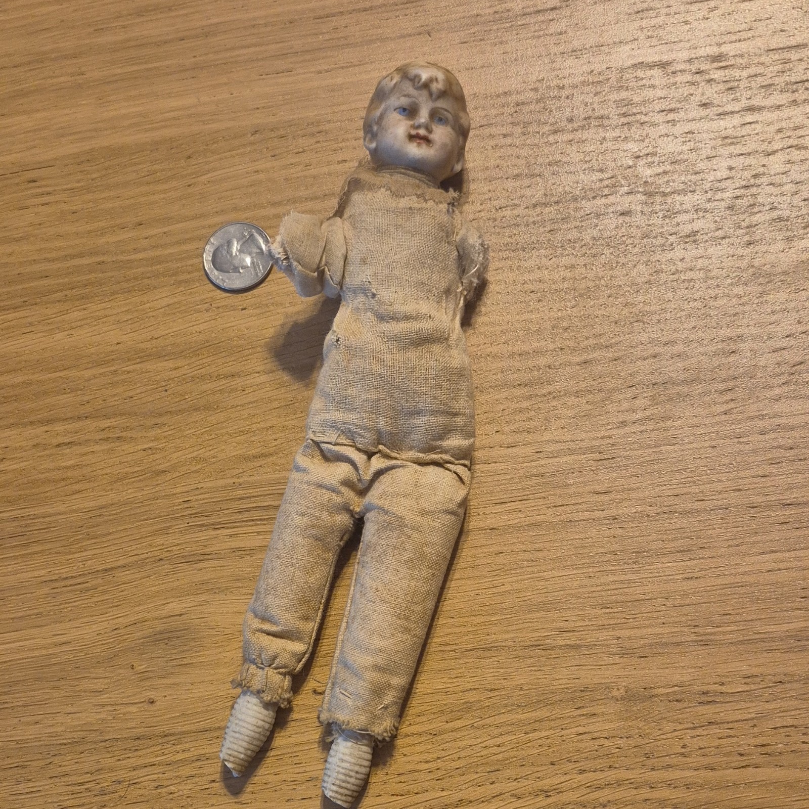Antique Cloth & Bisque Doll, Molded Head & Feet, Light Complexion, Pre-1900