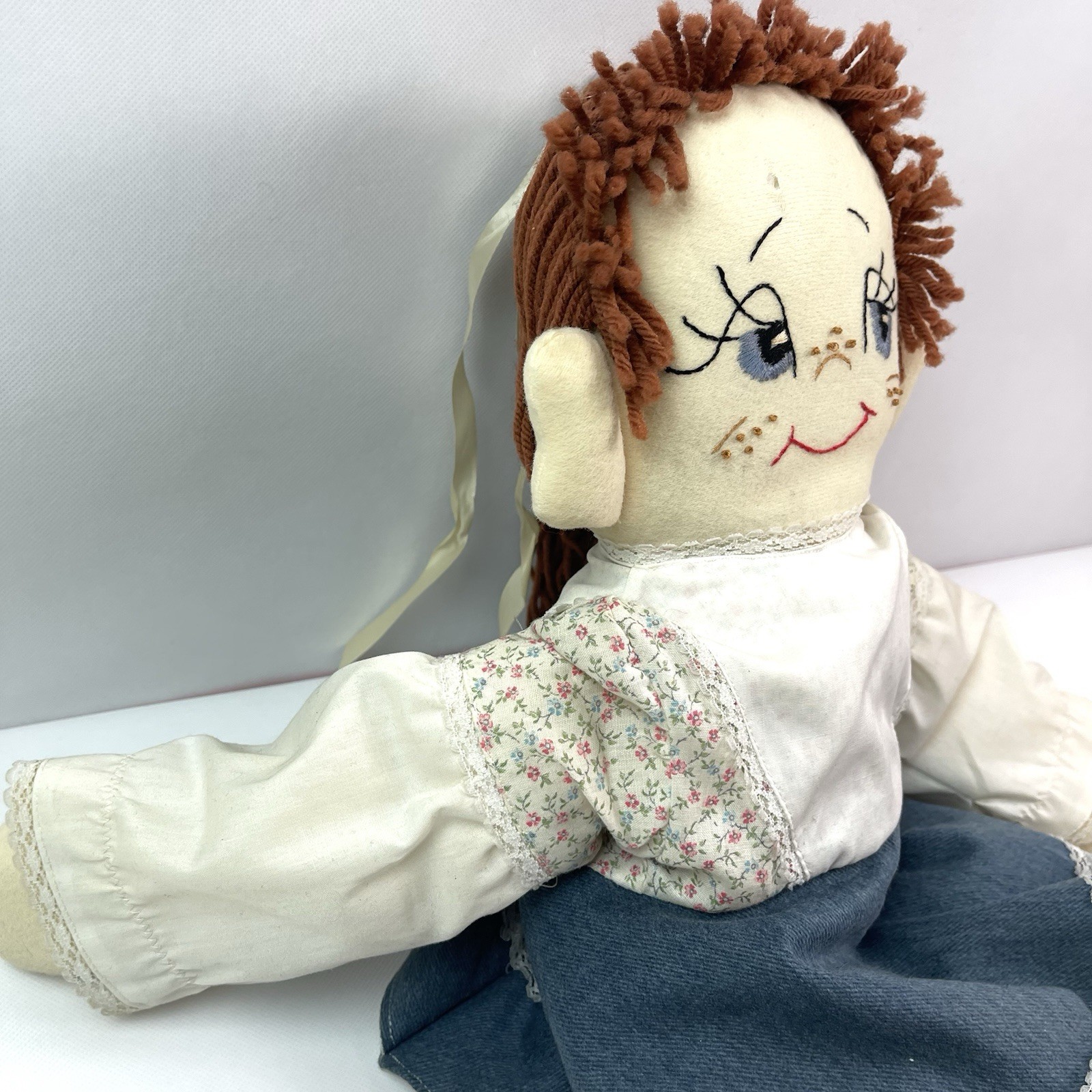Handmade Rag Doll Signed Janeway 9-83 Waldport OR Floral Vintage Cloth Doll