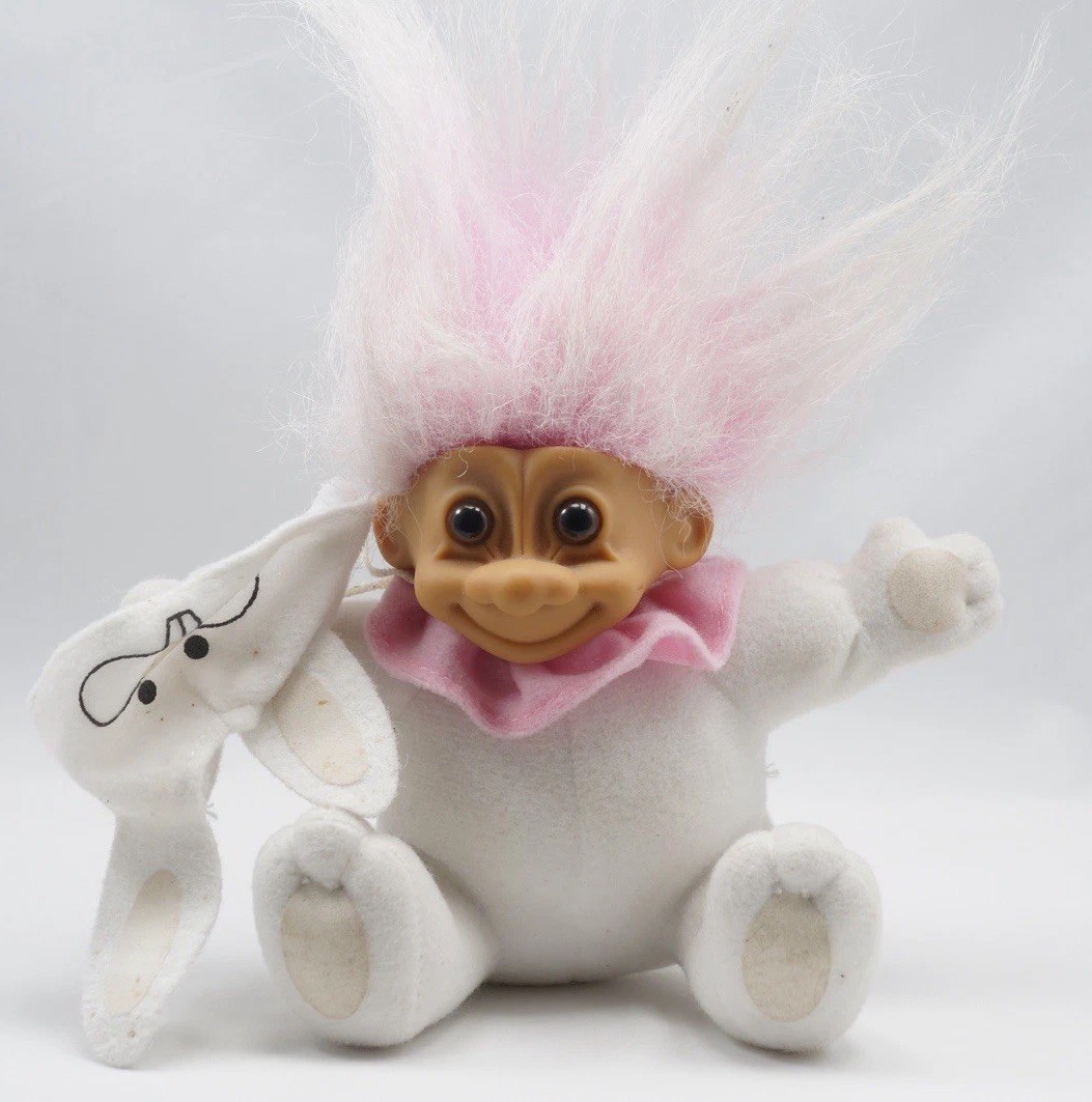 Troll Doll Bunny Costume Pink Hair Soft Body Brown Eyes Cloth Plastic