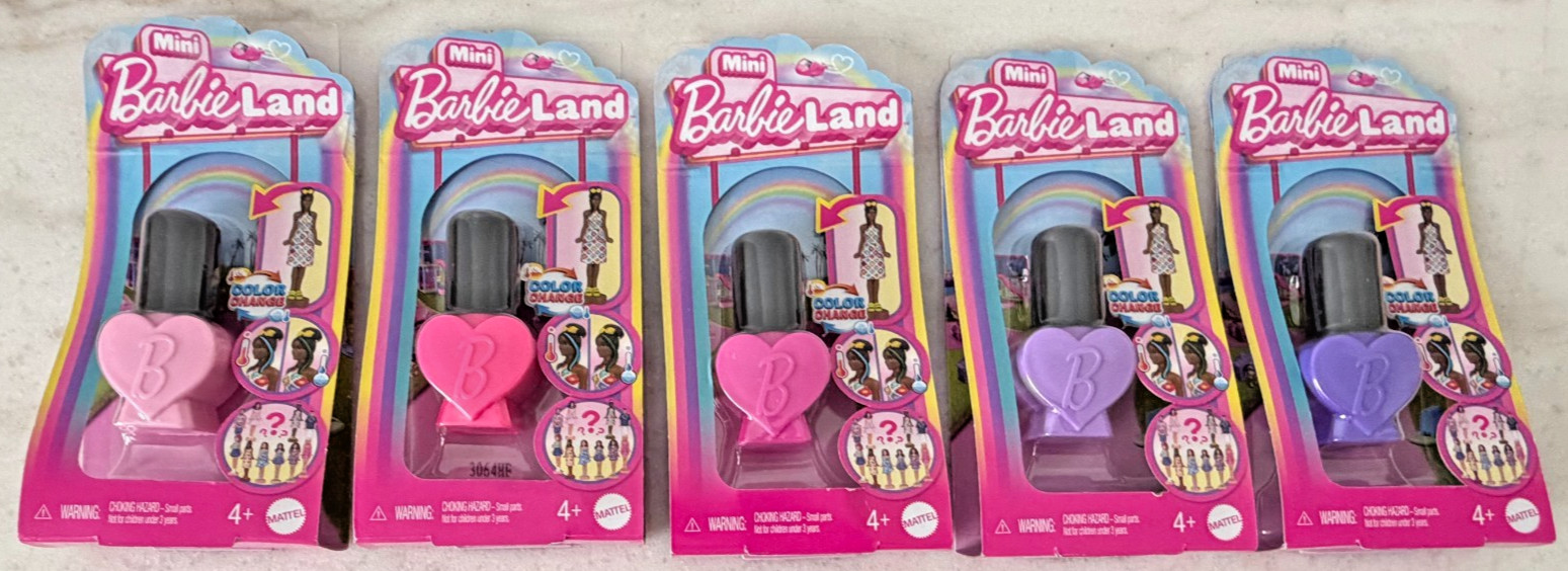 Mattel Mini BarbieLand Lot of 5 Rainbow Colors Nail Polish Bottle Mystery Dolls