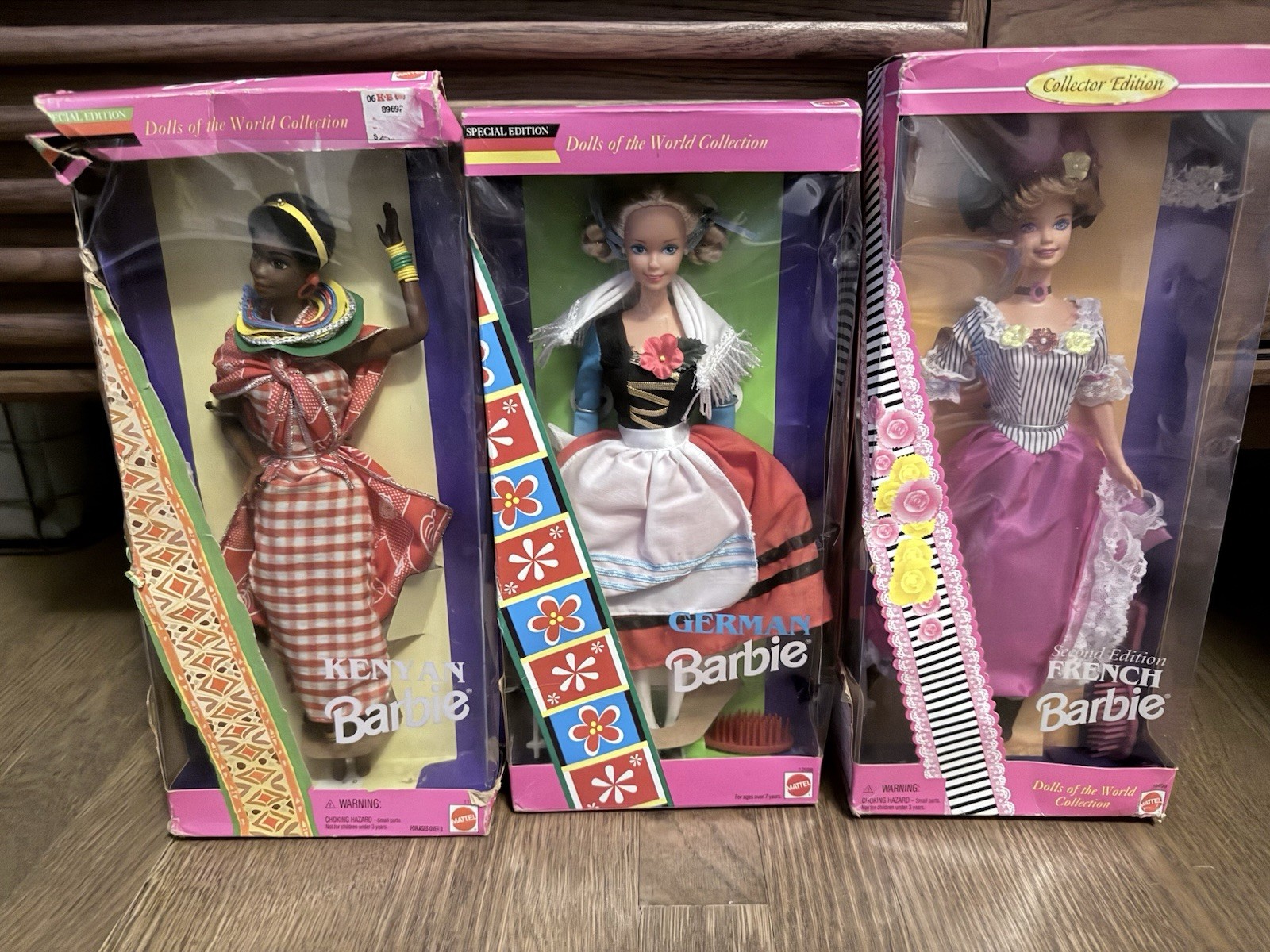 Lot of 3 Vintage 1990s Dolls of The World Barbies – Kenyan German French