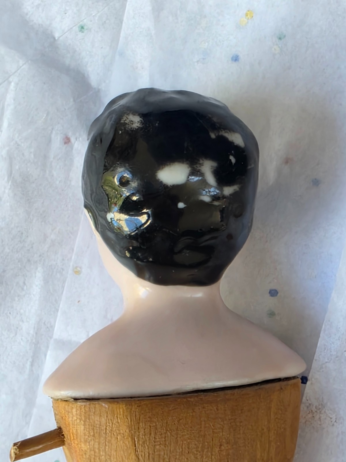 Antique German China head doll 9″5/8 tall wooden doll
