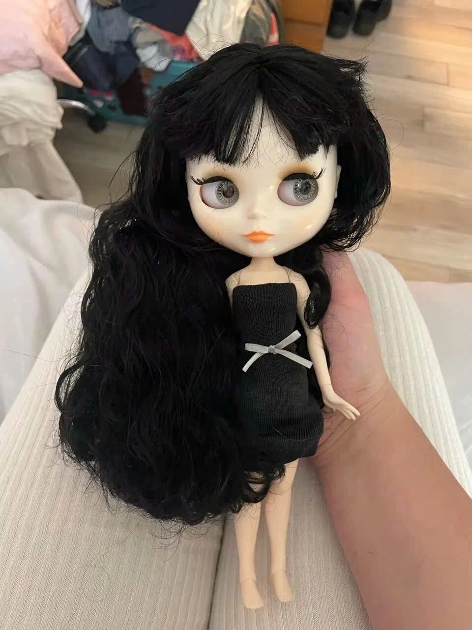 Blythe Doll Black Hair Curly Neo White Skin BJD Factory Jointed Body OOAK Custom