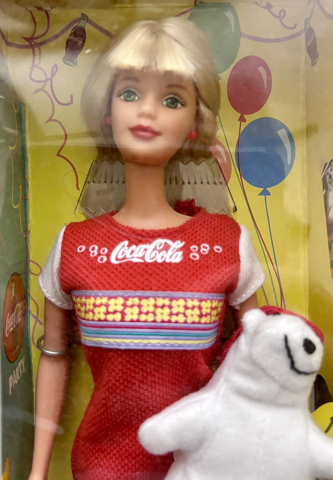 Marvelous 1998 Coca Cola Party Barbie With Polar Bear, NEW, NRFB