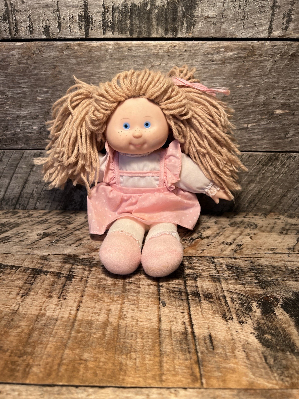 Vtg Blue Eyes Cloth Doll With Rubber Face Plush Doll Hong Kong Rare