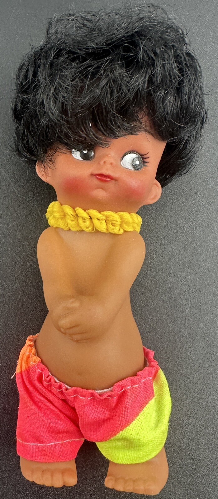 Vintage Hawaiian Boy Doll Lei Rubber or Vinyl Made in Hong Kong