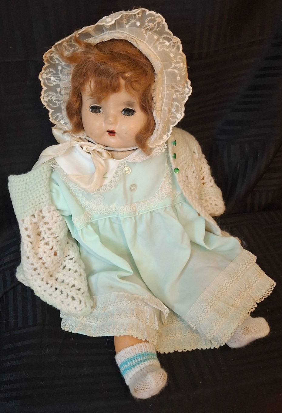 Antique 18″ Baby Doll Hard Plastic Rubber Cloth Body Sleep Eyes Teeth Marked GEN