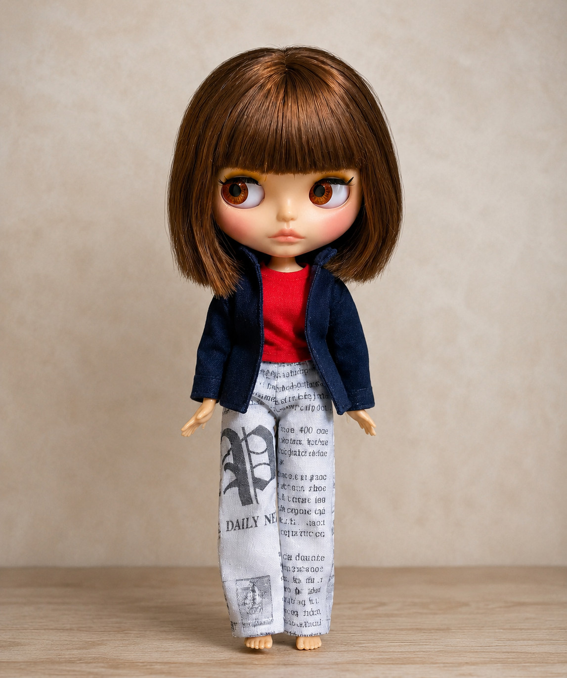Blythe Doll Short Brown Hair Wig Nude Matte Face Tan Skin Jointed Body 12” OOAK