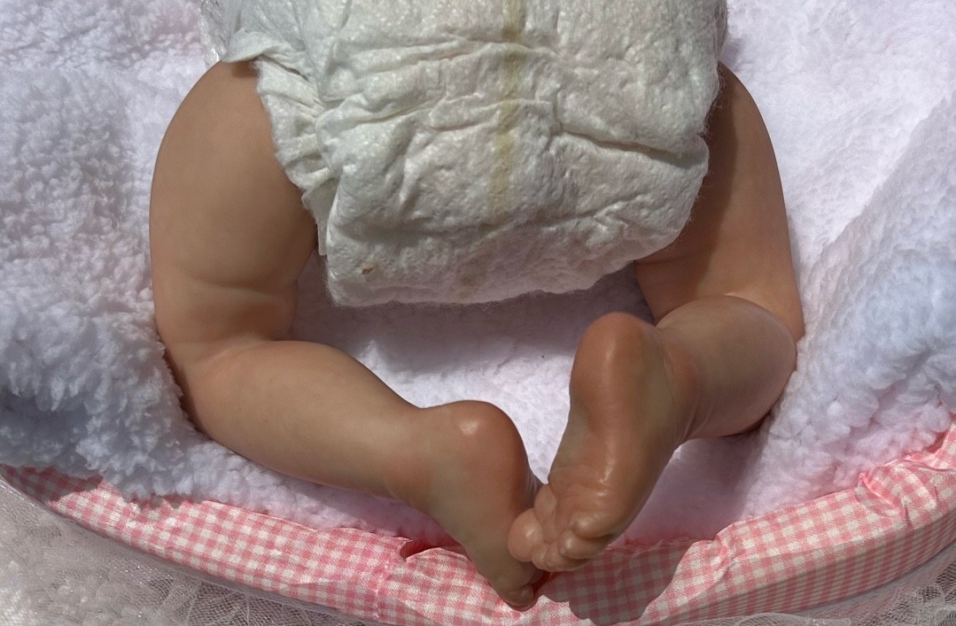 Rare Sold out Pixie Reborn baby doll Preemie Girl Bonnie Brown w/ bed and belly