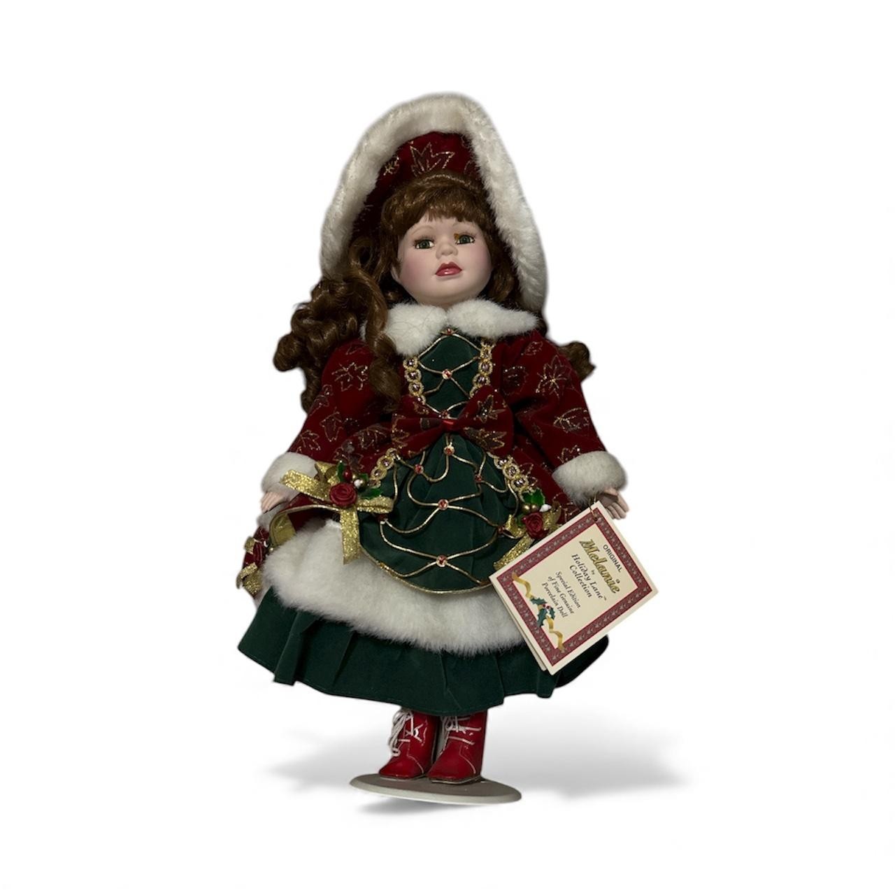 Vintage Holiday Lane Melanie Porcelain Doll 2004 Limited Edition Christmas COA