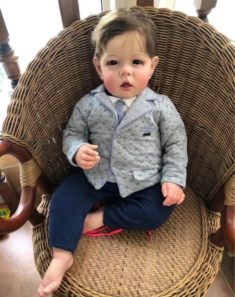 28in Reborn Baby Doll Realistic Finished Boy With Hand-Rooted Mohair Toddler Toy