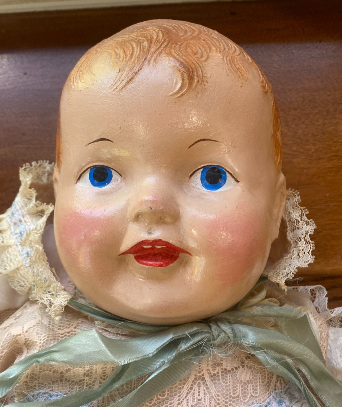 Vintage Compostion Doll with Molded Reddish Hair& Painted Blue Eyes 21 in. 1930s