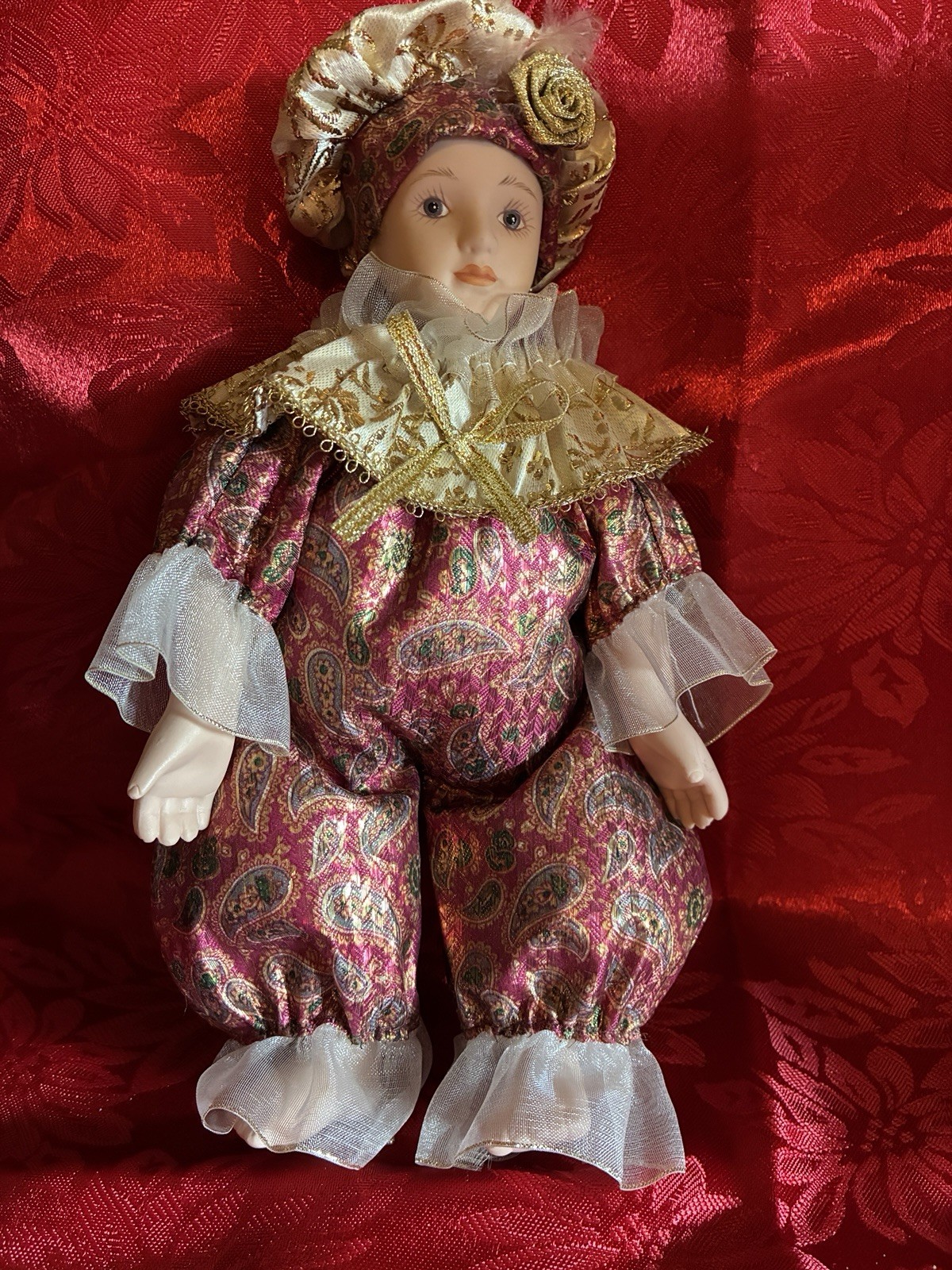 DANDEE INTERNATIONAL COLLECTOR DOLL CLOWN HARLEQUIN PORCELAIN POSE-ABLE 1990’s