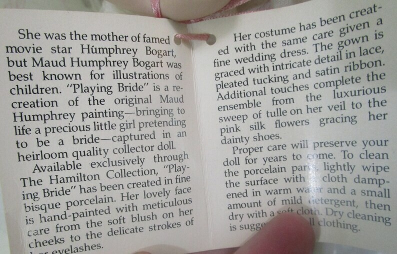 MINT 1988 Authentic Playing Bride Porcelain Doll Maude Humphrey Bogart Hamilton
