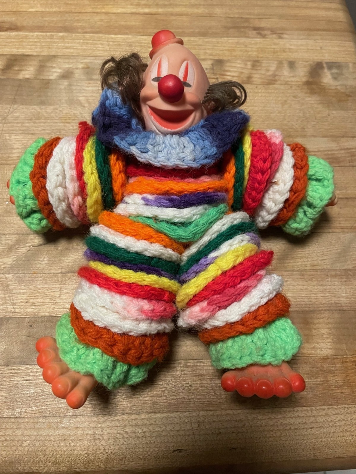 Vintage Yo-Yo Clown Doll Fabric Circles Plastic Face, hands, and feet 1960’s