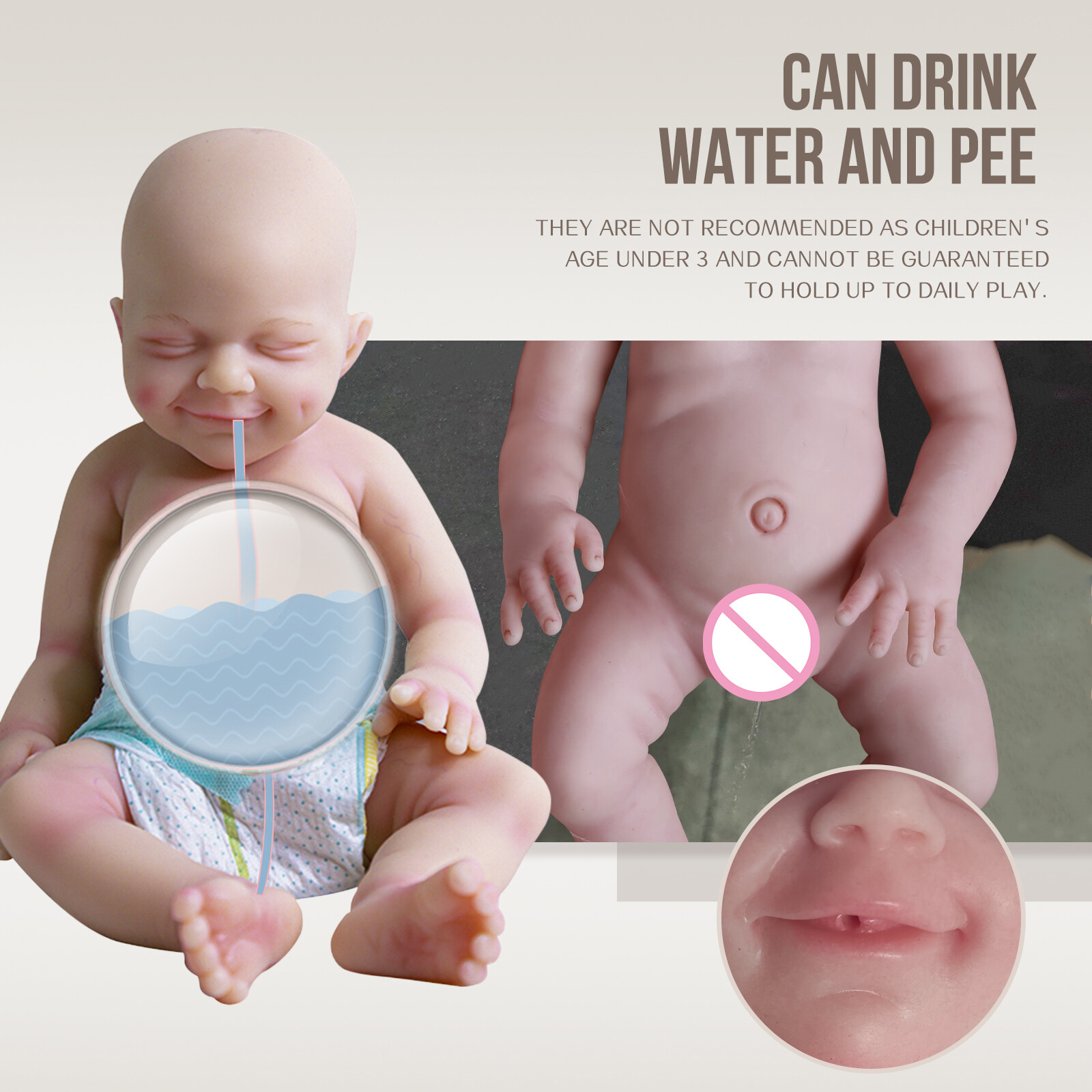 COSDOLL 18.5″ Drink-wet System Smiley Girl Reborn Baby Dolls Full Silicone Dolls