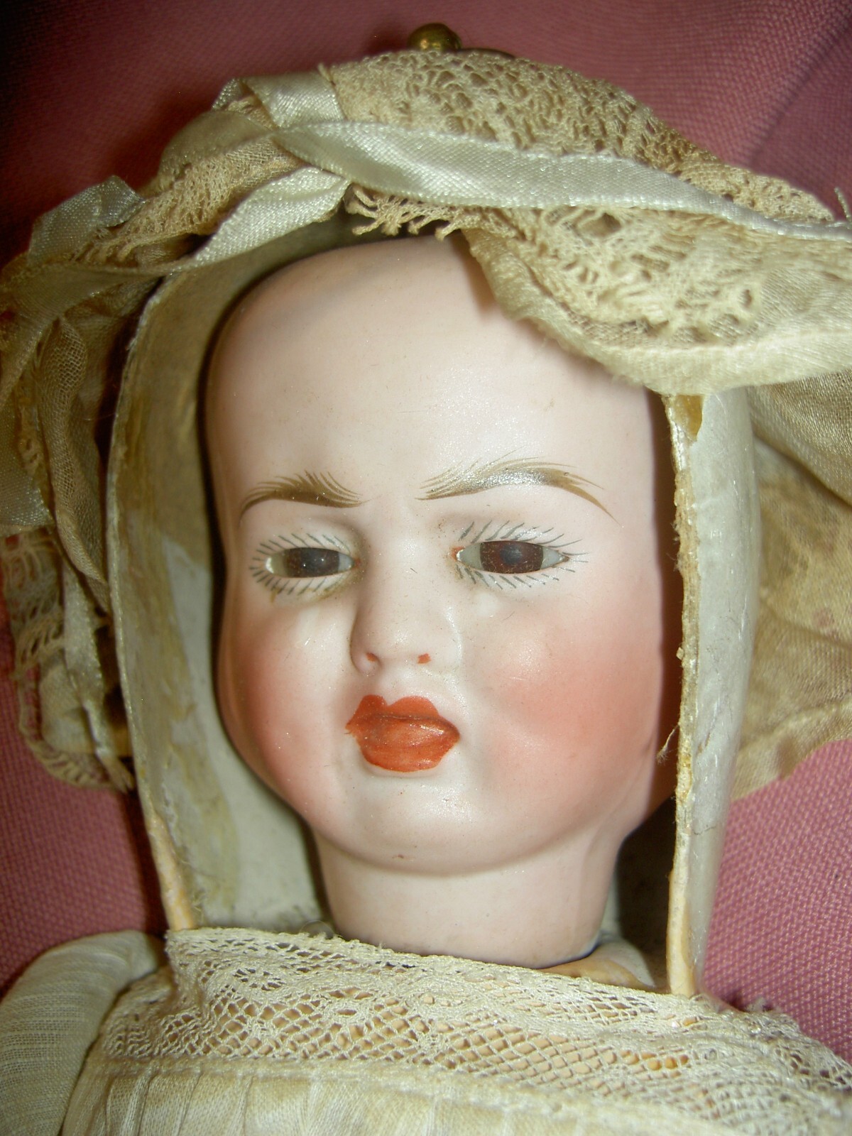 RARE Antique, 3 FACE, signed CARL BERGNER, 13-inch doll working CRY BOX & string