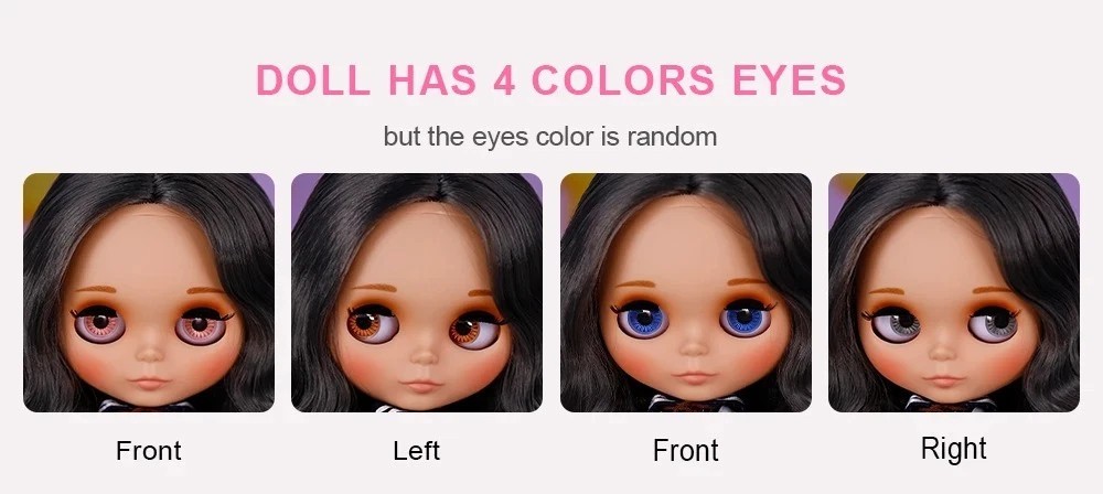 Neo Blythe Doll Matte Face Eyebrows Joint Body Tan Skin Brown Hair Wig Gift Toy