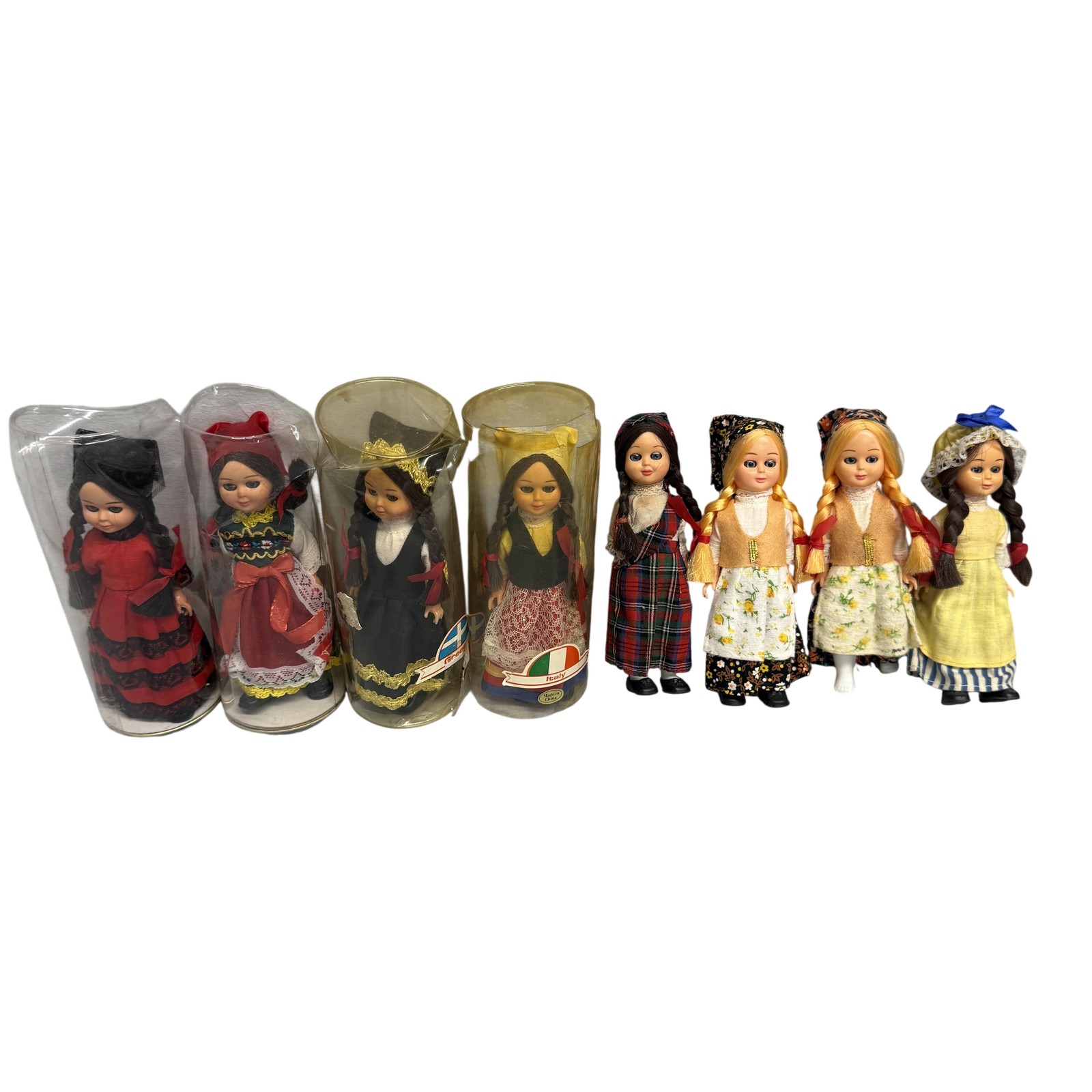Vintage International Folk Costume Girl Dolls Lot 8 Spain Italy Germany 7 Inch