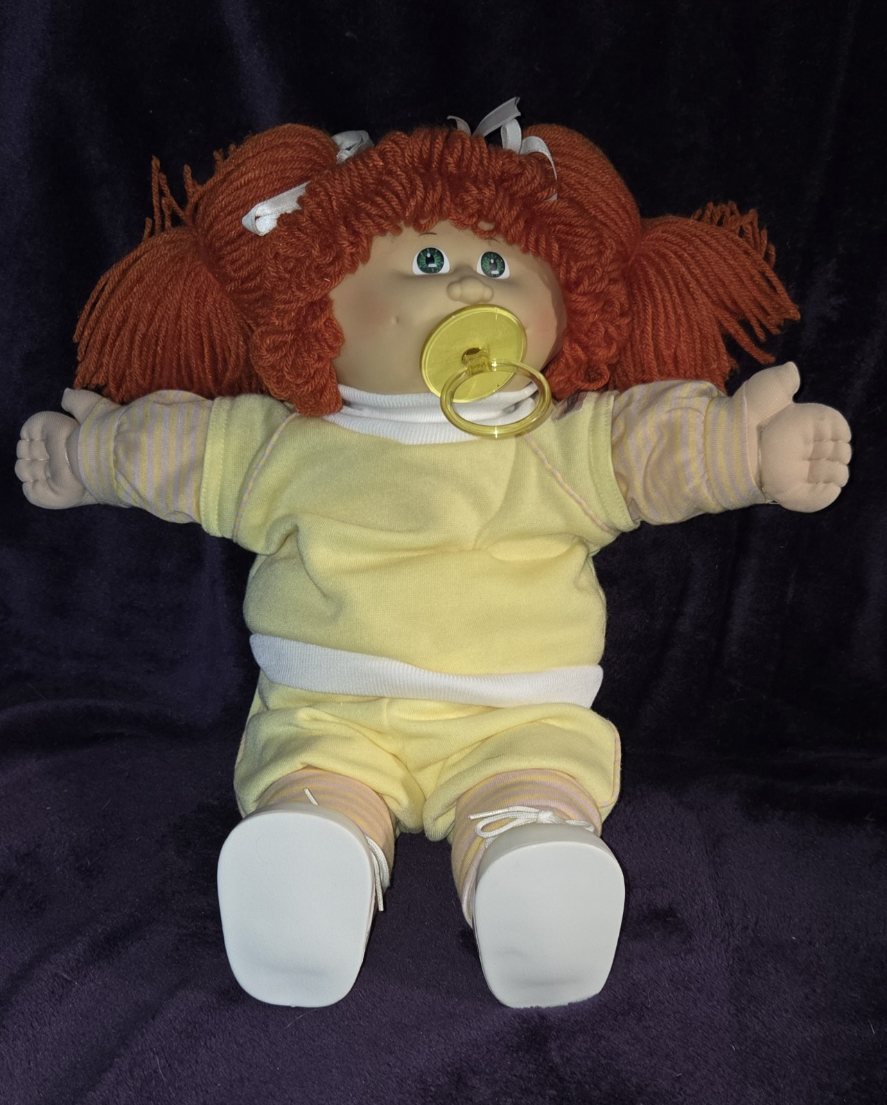 Vintage Cabbag Patch Doll, Red Curly Yarn Hair, Blue Eyes, Pacifier