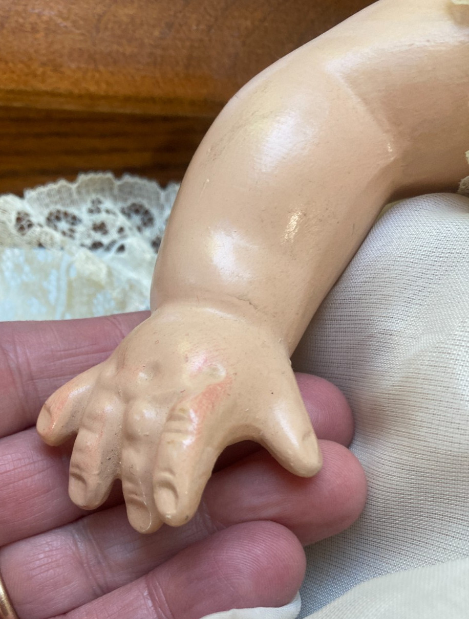 Vintage Compostion Doll with Molded Reddish Hair& Painted Blue Eyes 21 in. 1930s