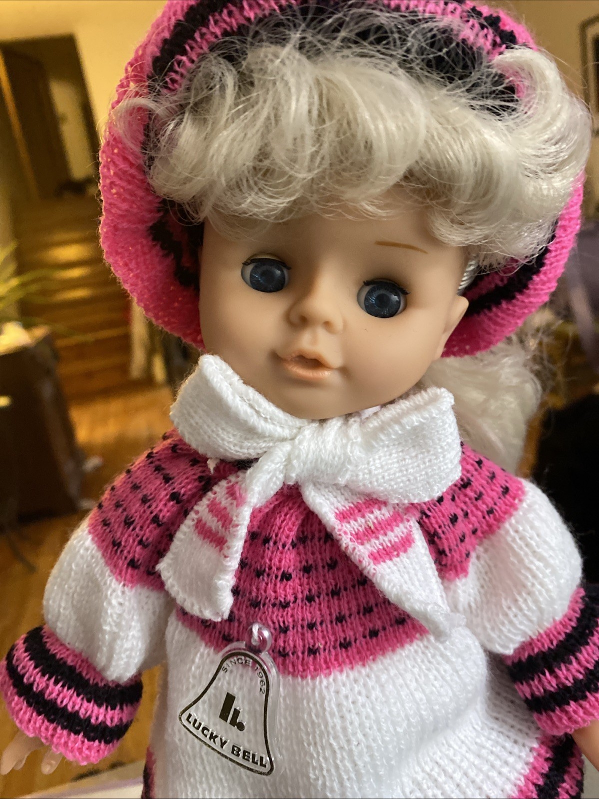 Eurodoll Emily Lucky Bell Doll in original box 14” Blonde Hair Blue Eyes Outfit