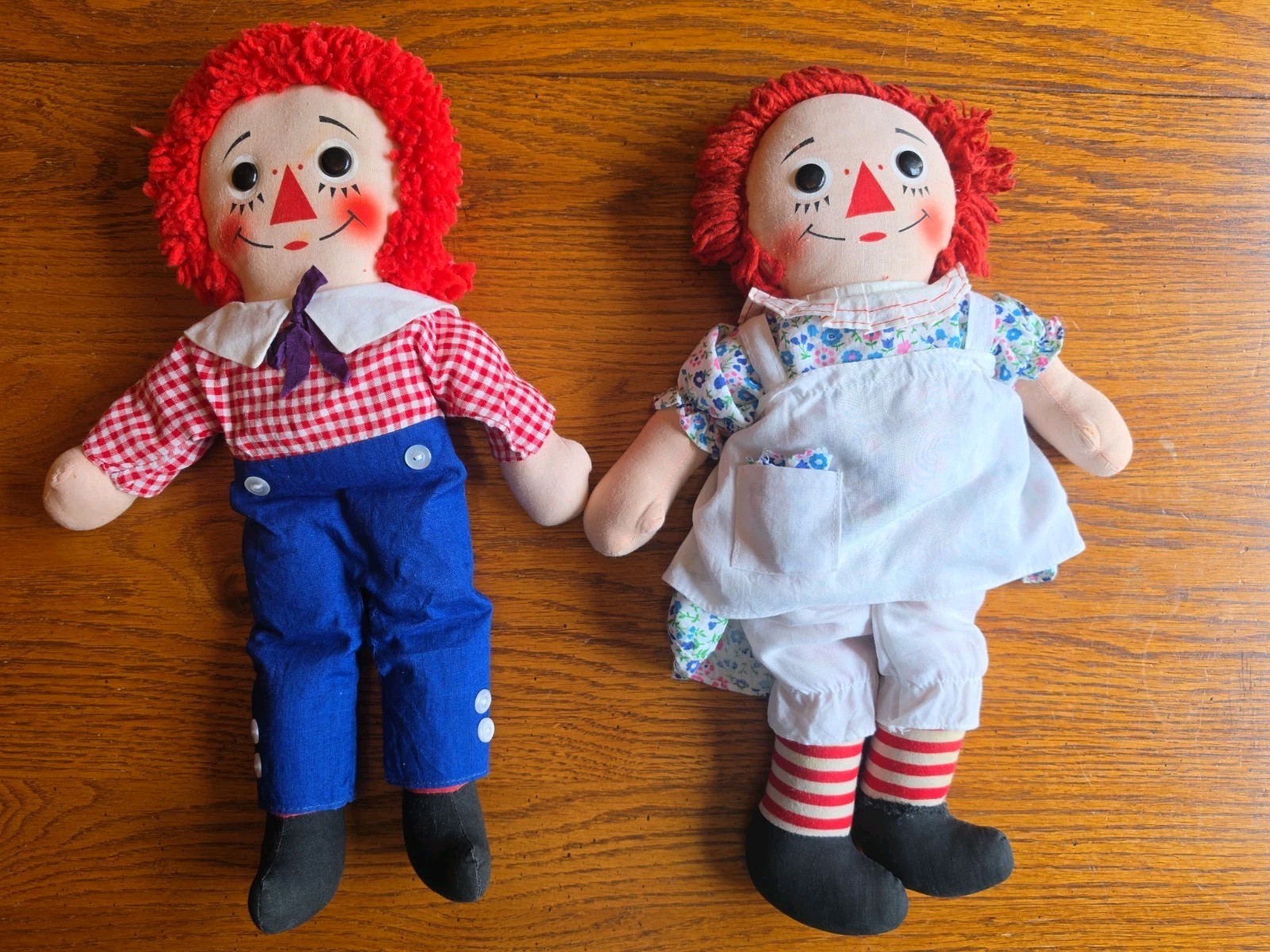 Vtg Raggedy Ann and Andy Knickerbocker Dolls 1960s Button eyes READ