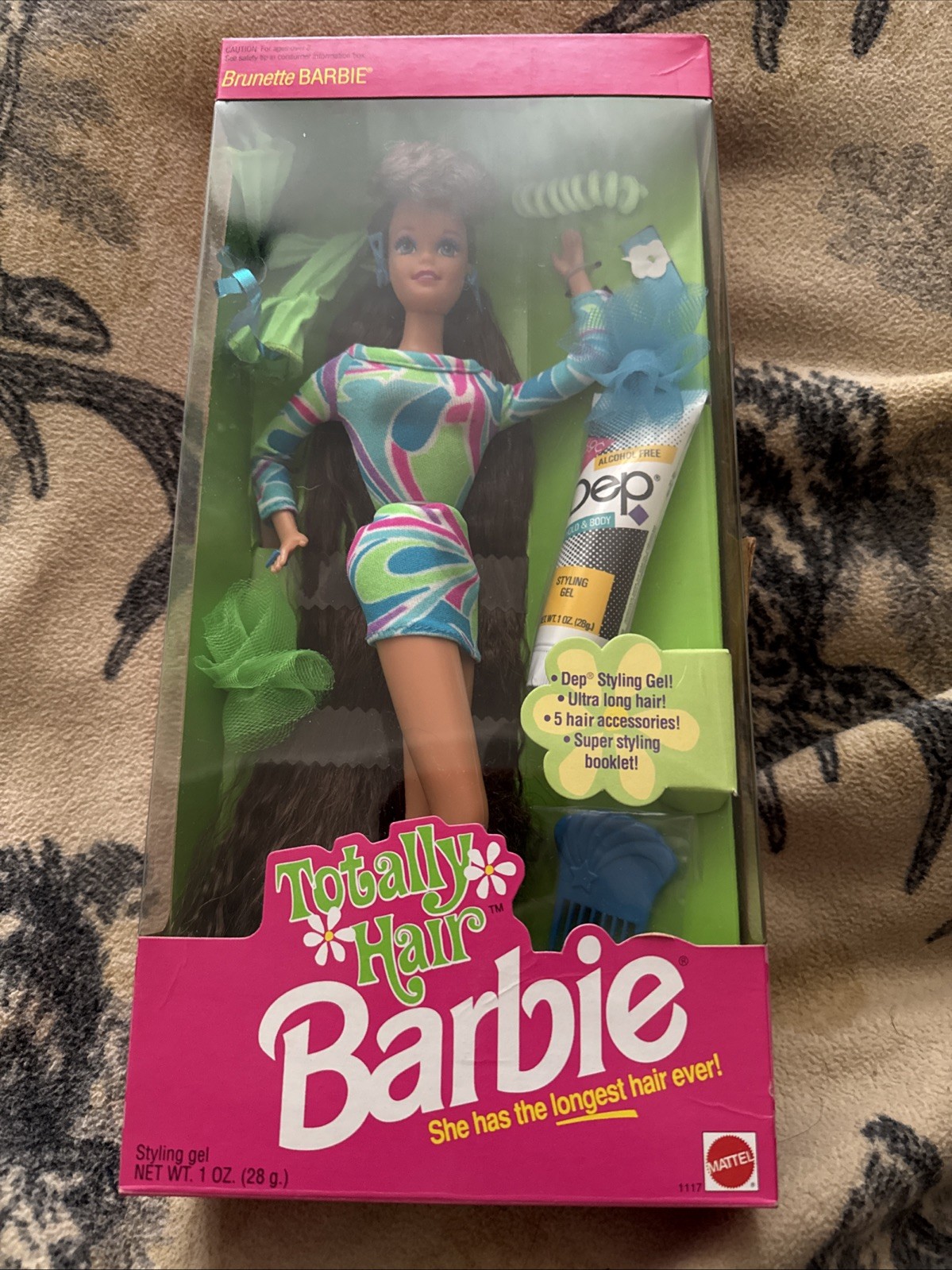VINTAGE 1991 MATTEL TOTALLY HAIR BRUNETTE BARBIE DOLL # 1117 NEW IN SEALED BOX