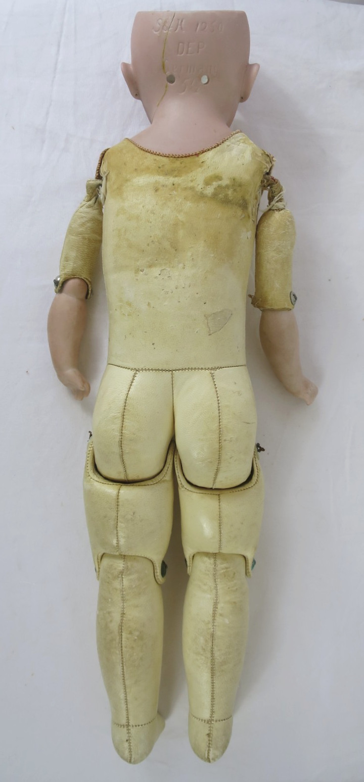 Antique Simon Halbig Bisque Head Leather Body German Doll Needs Repair