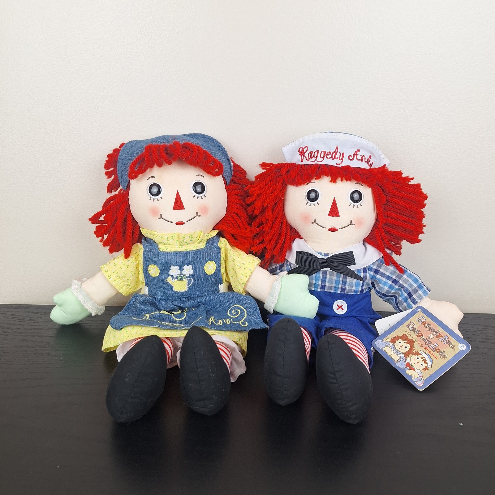 Aurora Raggedy Ann & Andy Handmade Cloth Dolls Garden Bee Spring Sailor Bow Tie