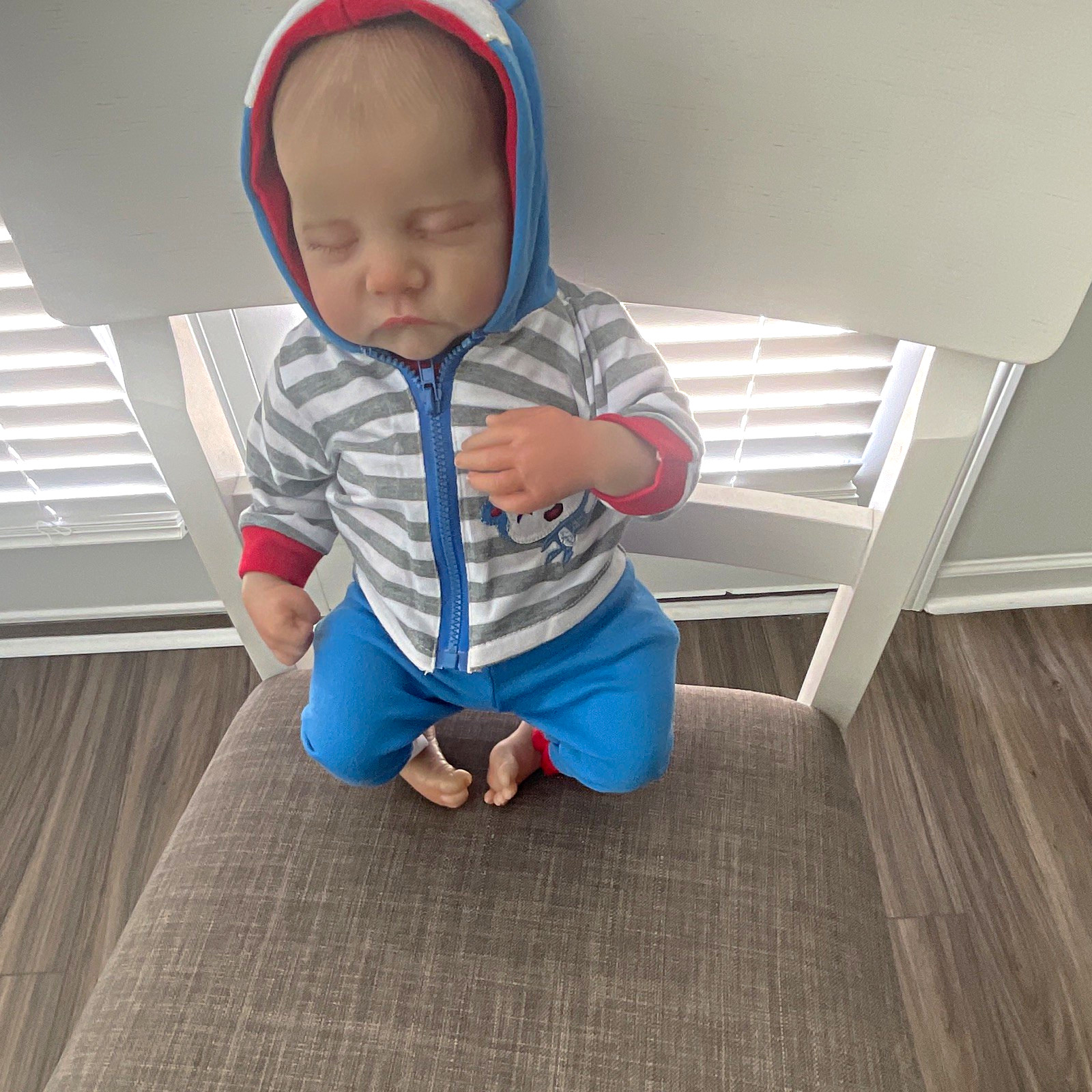 Reborn Baby Doll Boy Eyes Closed Brown Straight Hair Vinyl w Bottle Pacifier