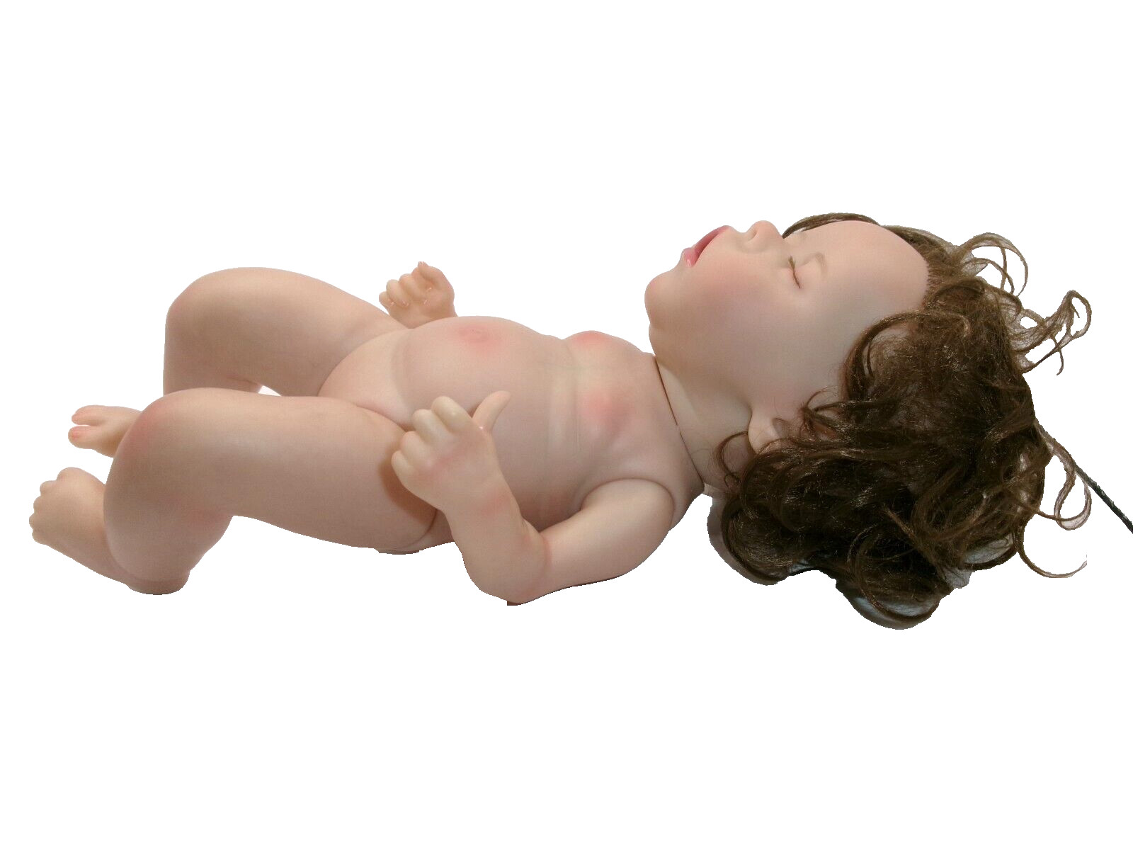 Reborn Baby Doll Sleeping Brunette Curly Hair Eyelashes 12 inches