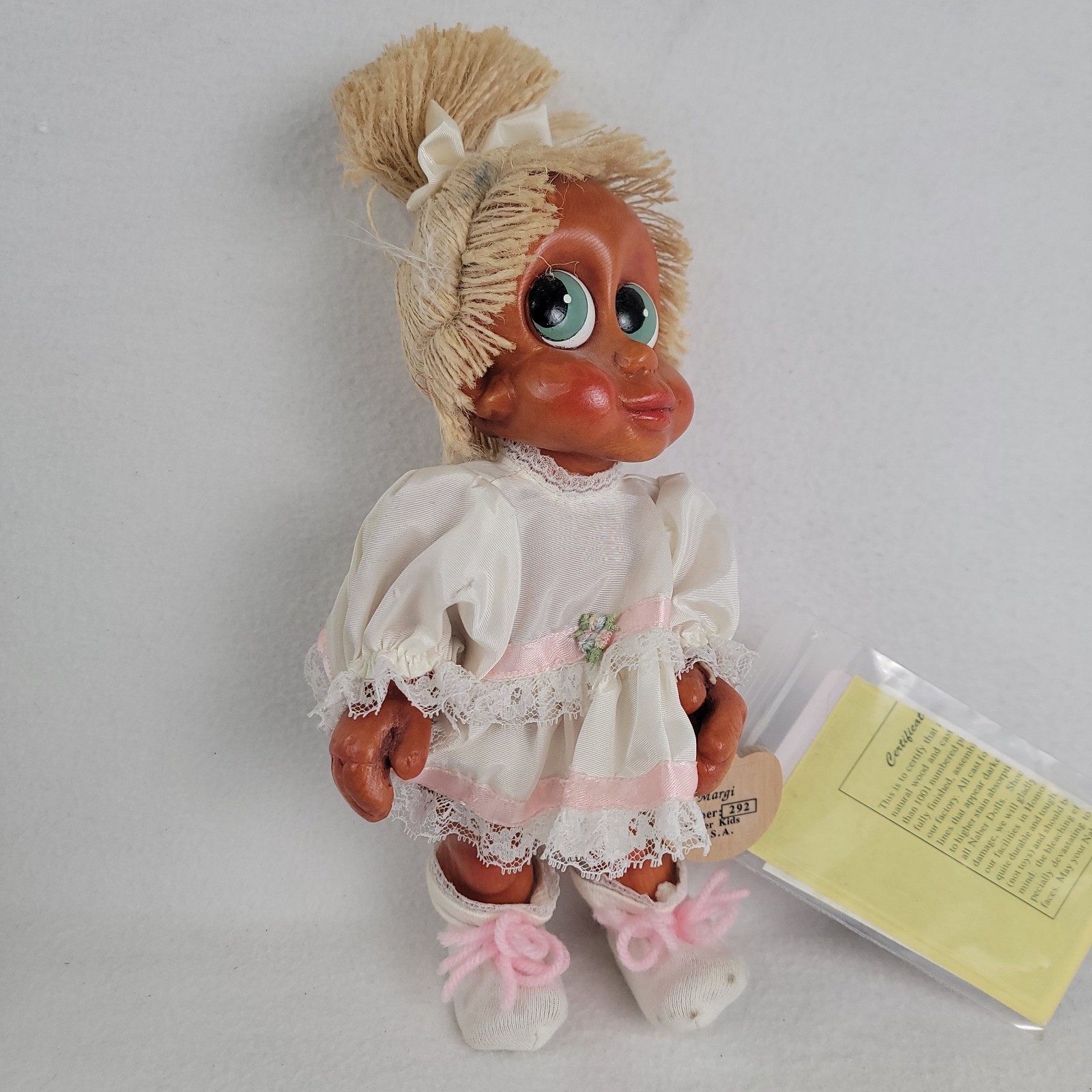 Vintage Naber Kids Margi Doll Number 292 Vinyl Doll with Pink Dress USA