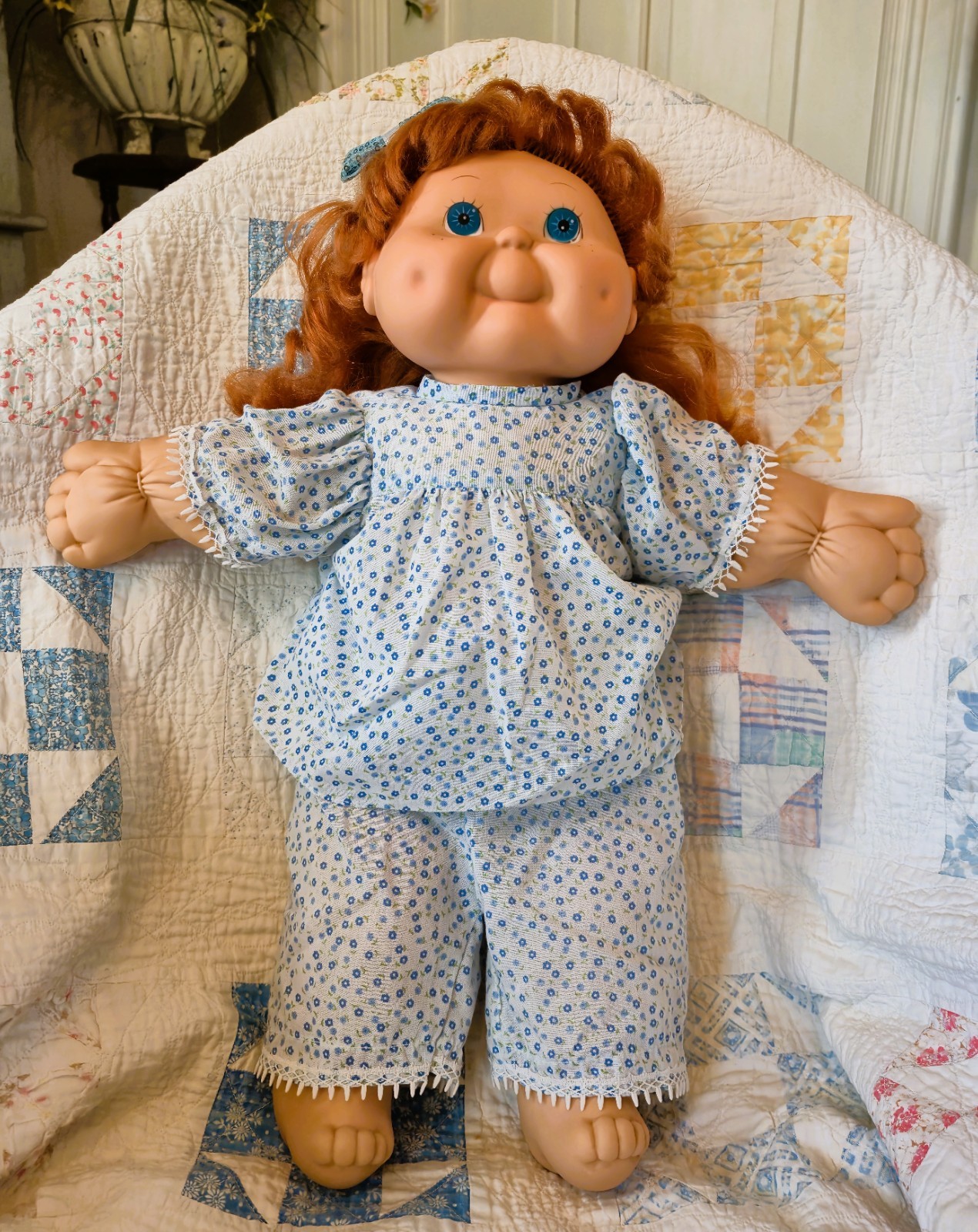 Chubbykins* Eugene Doll Co. 20″ Calico Blue Soft Vinyl Cloth Body Light Red Hair