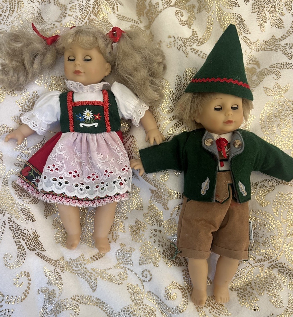 Schneider German Costumed Vintage Vinyl Dolls Boy and Girl 12″ Bayern Handmade