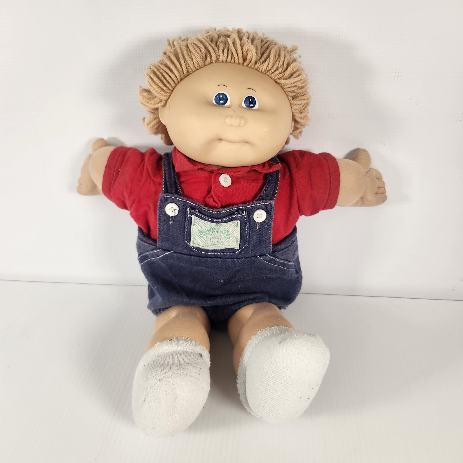 Vintage 1980s Coleco Cabbage Patch Kids Boy Blonde Blue Eyes Denim Overalls