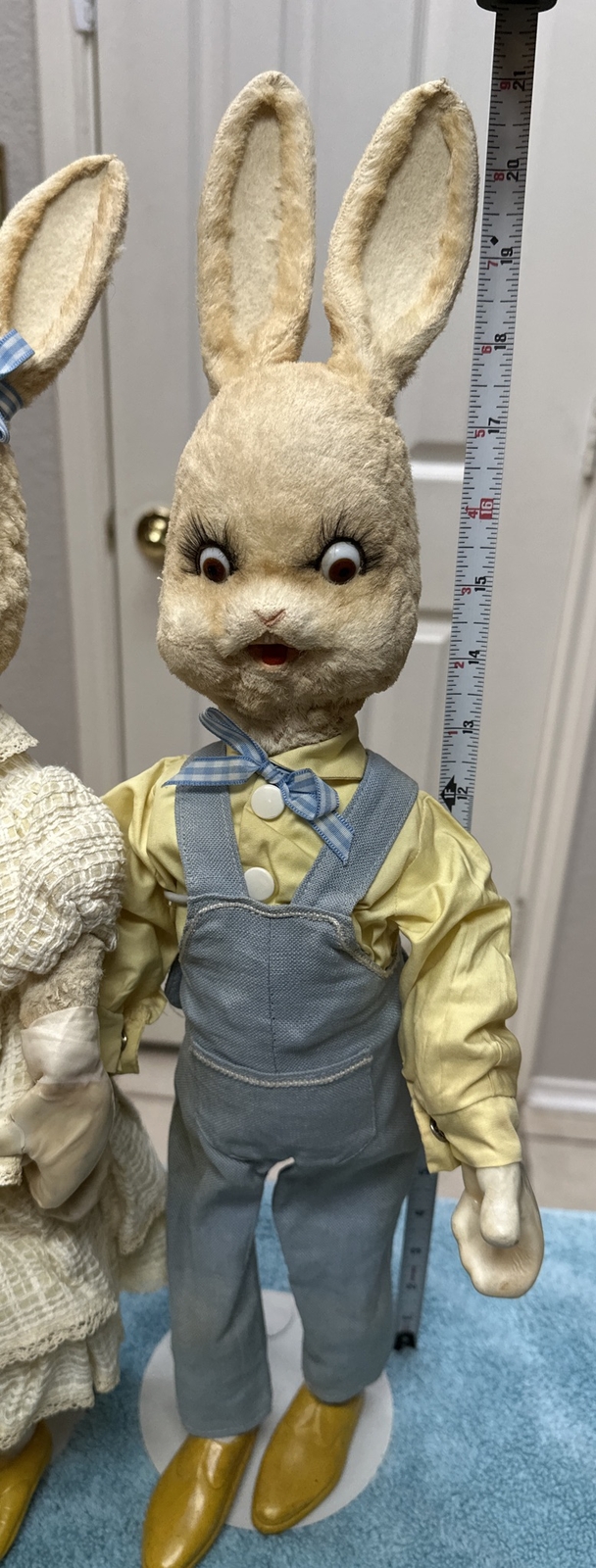 Large Vintage 21″ West Germany Rabbit Couple – Glass Eyes & Mechanical Heads