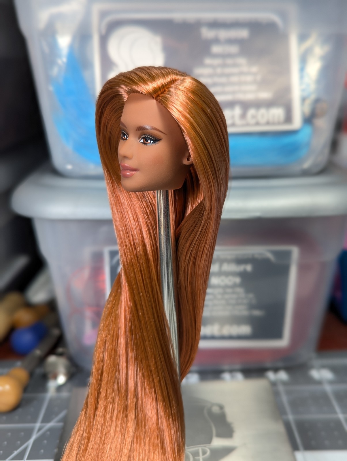 OOAK Custom Reroot Barbie Basics Neutral Kit 2 Tango Ginger Brwn Saran HEAD ONLY
