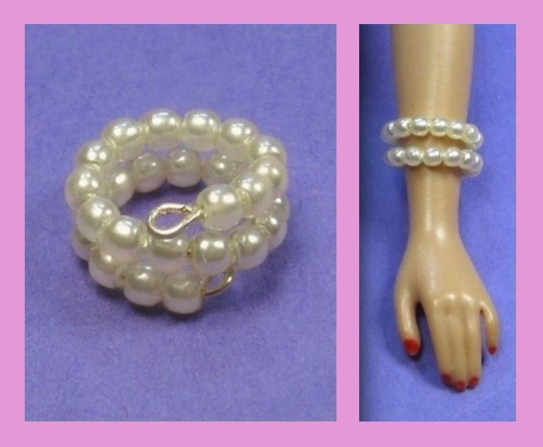 Dreamz CREAM WHITE PEARL SNAKE BRACELET for Barbie Doll Jewelry VINTAGE REPRO