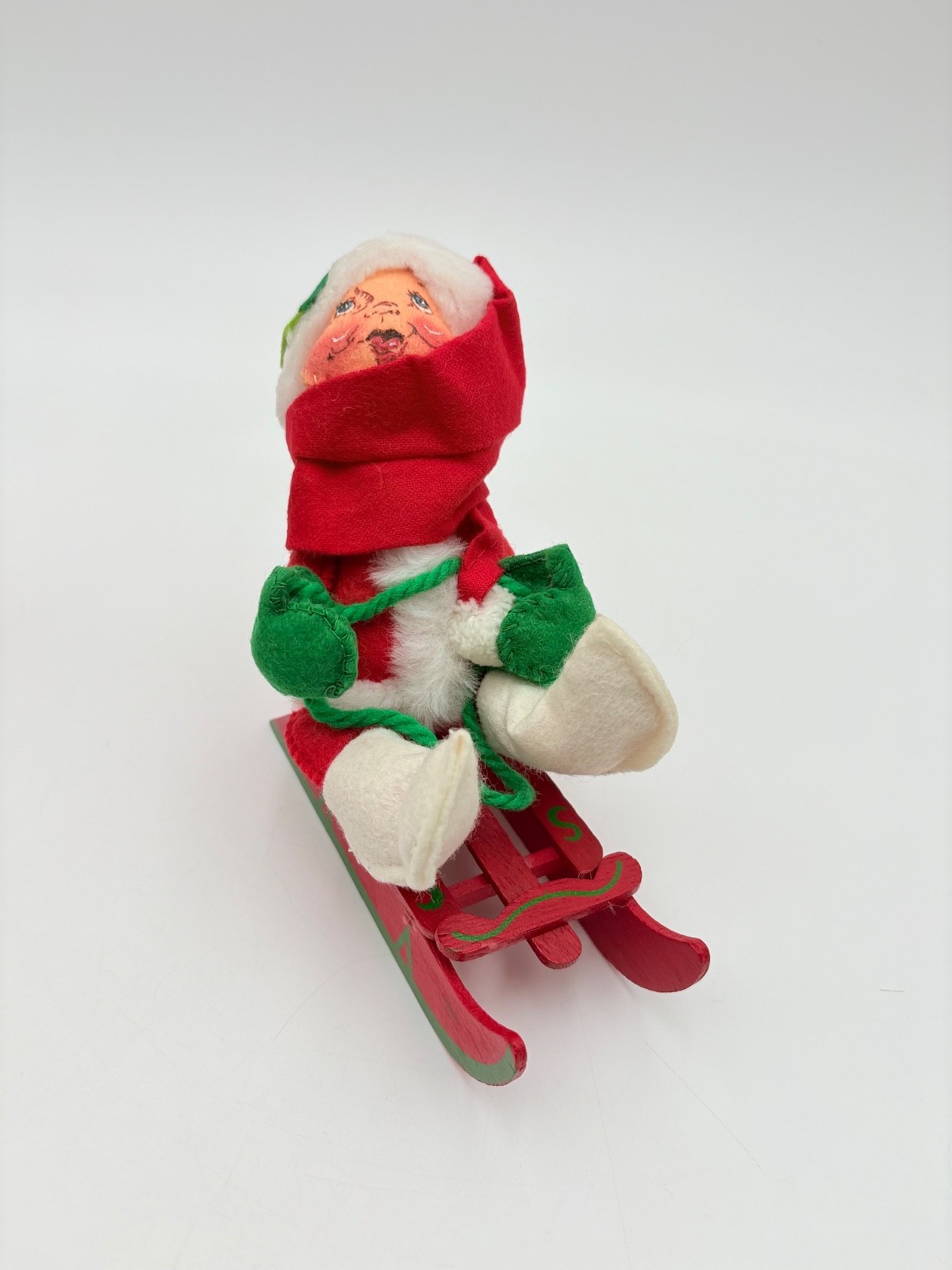 Annalee Doll Christmas Sled Boy Red Sleigh Holiday Christmas town VTG 7″