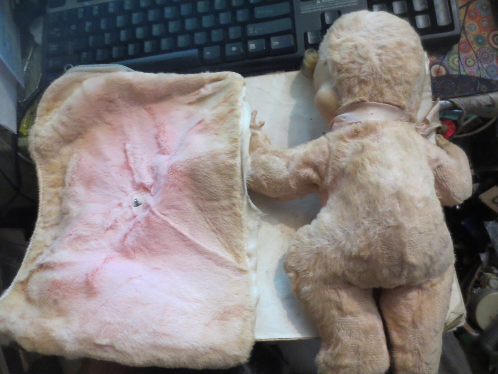 Vintage Gund Rubber Face Cloth Sleeping Baby w/ snap attached Blanket 13″ long