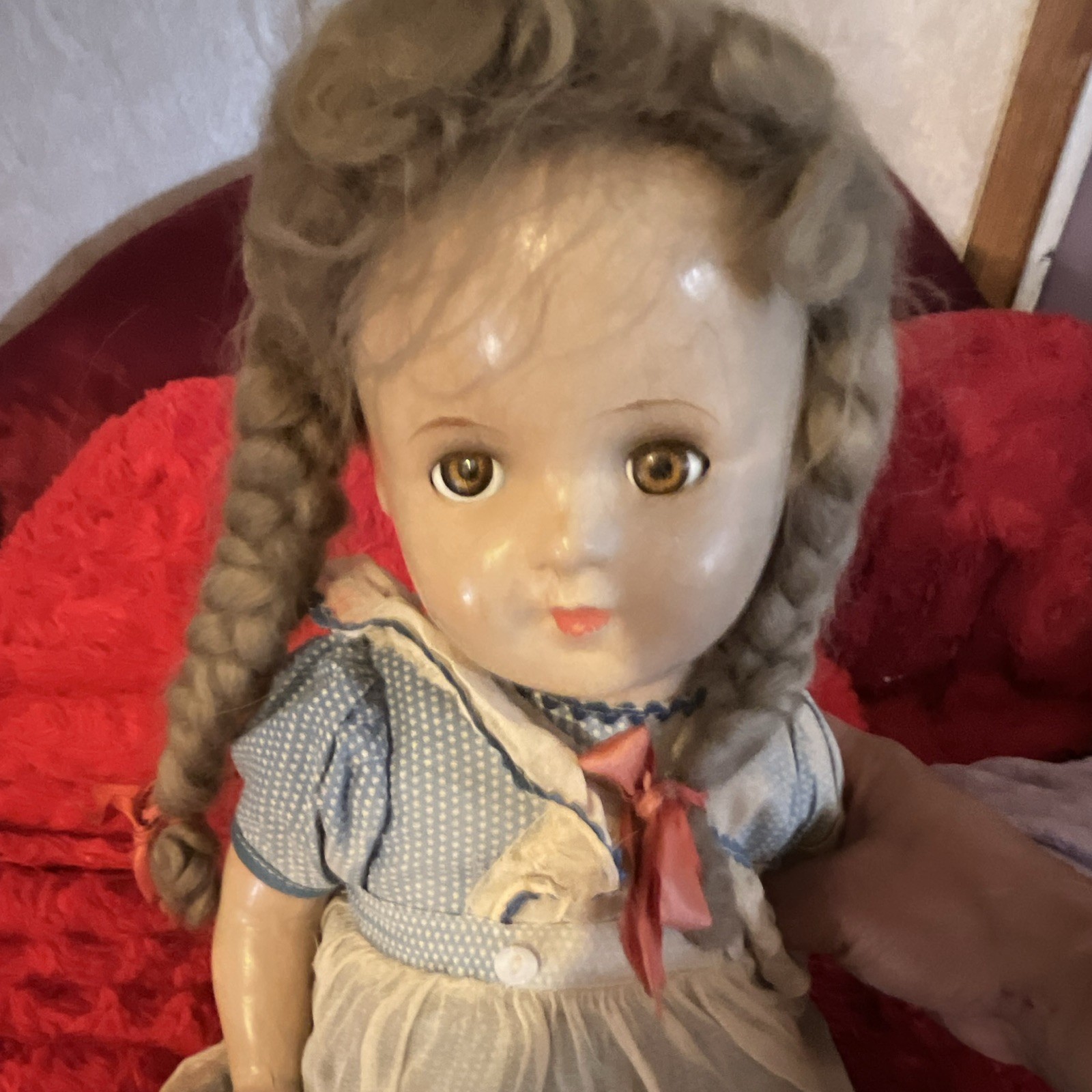 Composition & Cloth Play Girl Doll Brown Sleep Eyes 20 in w/ Outfit
