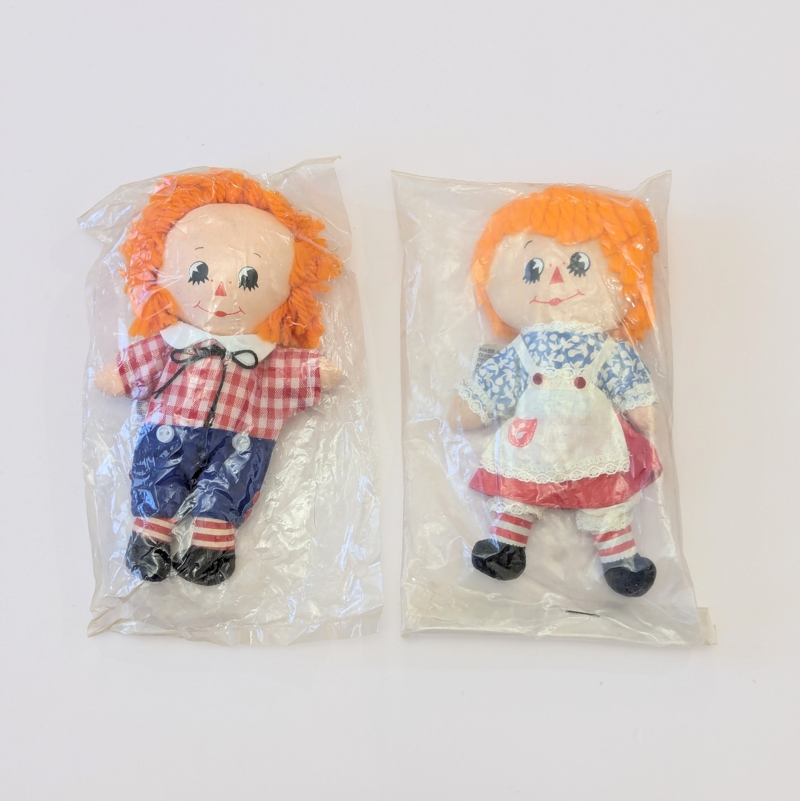 Vintage RAGGEDY ANN & ANDY 6” Knickerbocker Hallmark Dolls Orange Yarn Hair #196