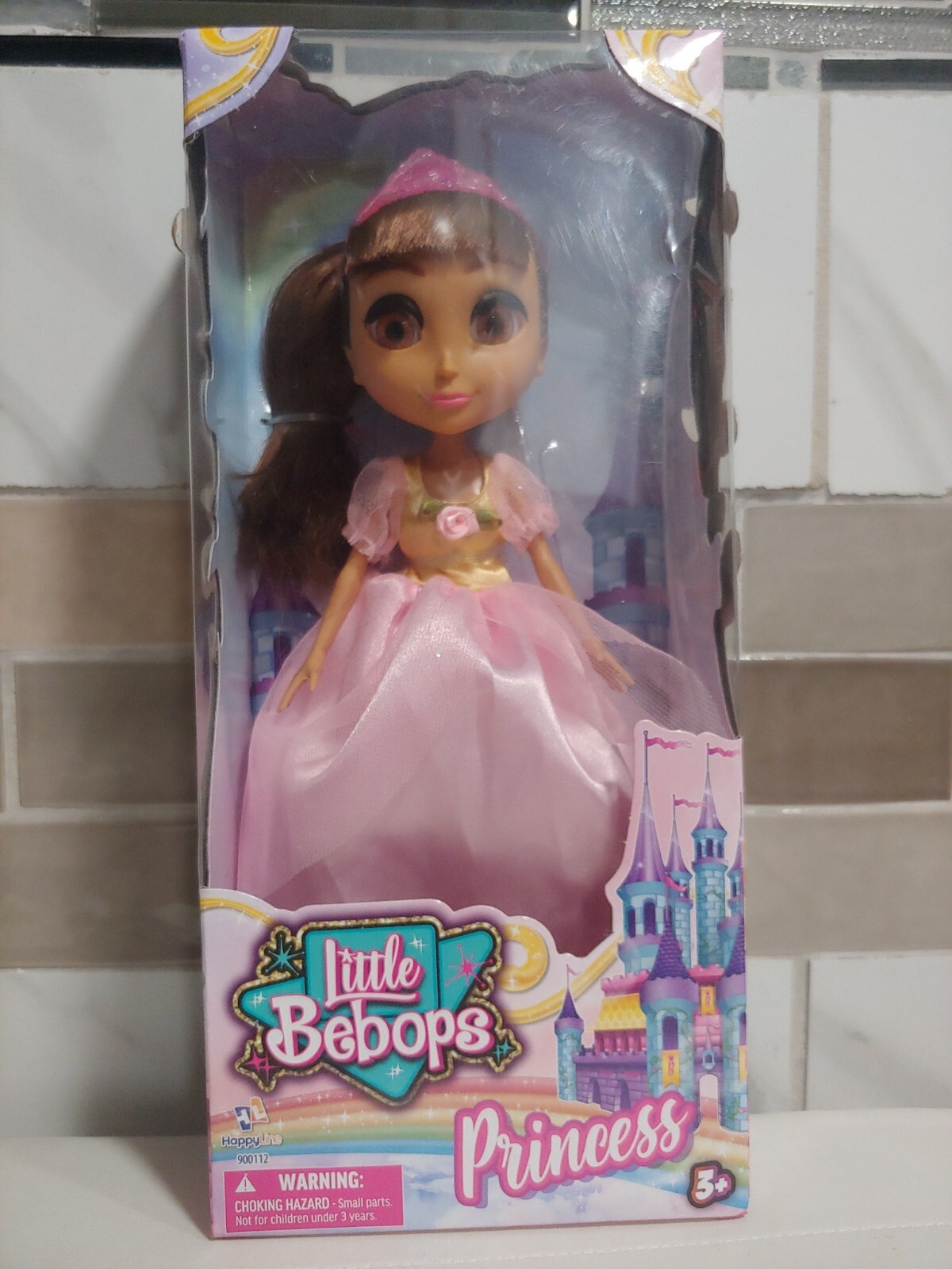 Little Bebops Princess Doll – 10″ Doll, Brown Eyes and Hair, Pink /Yellow Dress