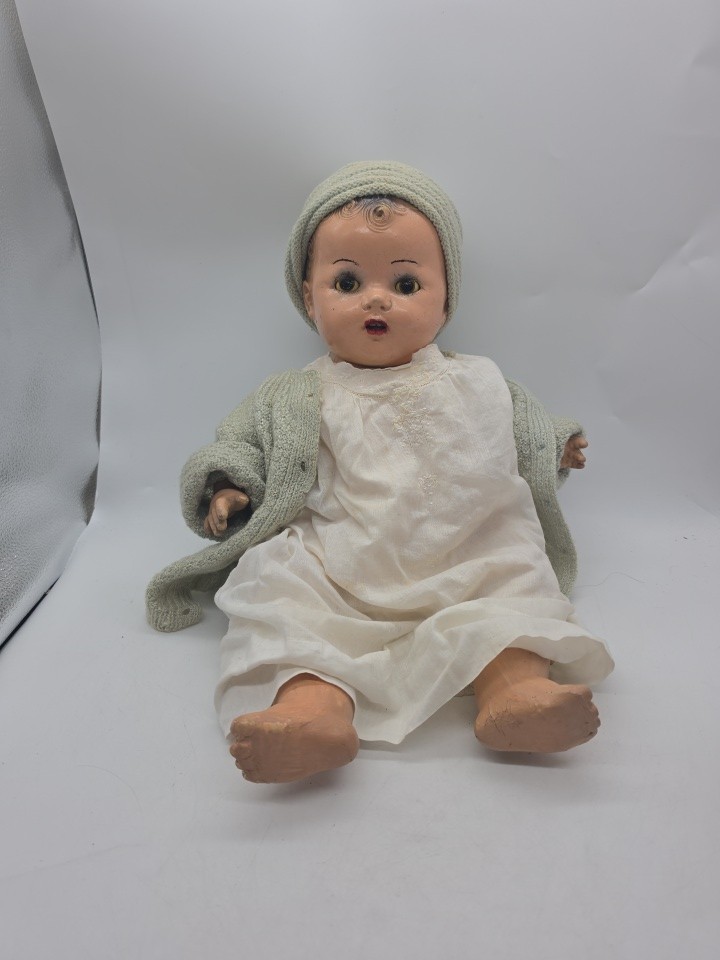 Antique Haunted Realiable Doll 20″ Composition 1930s 1940s Sleepy Flirty Eyes