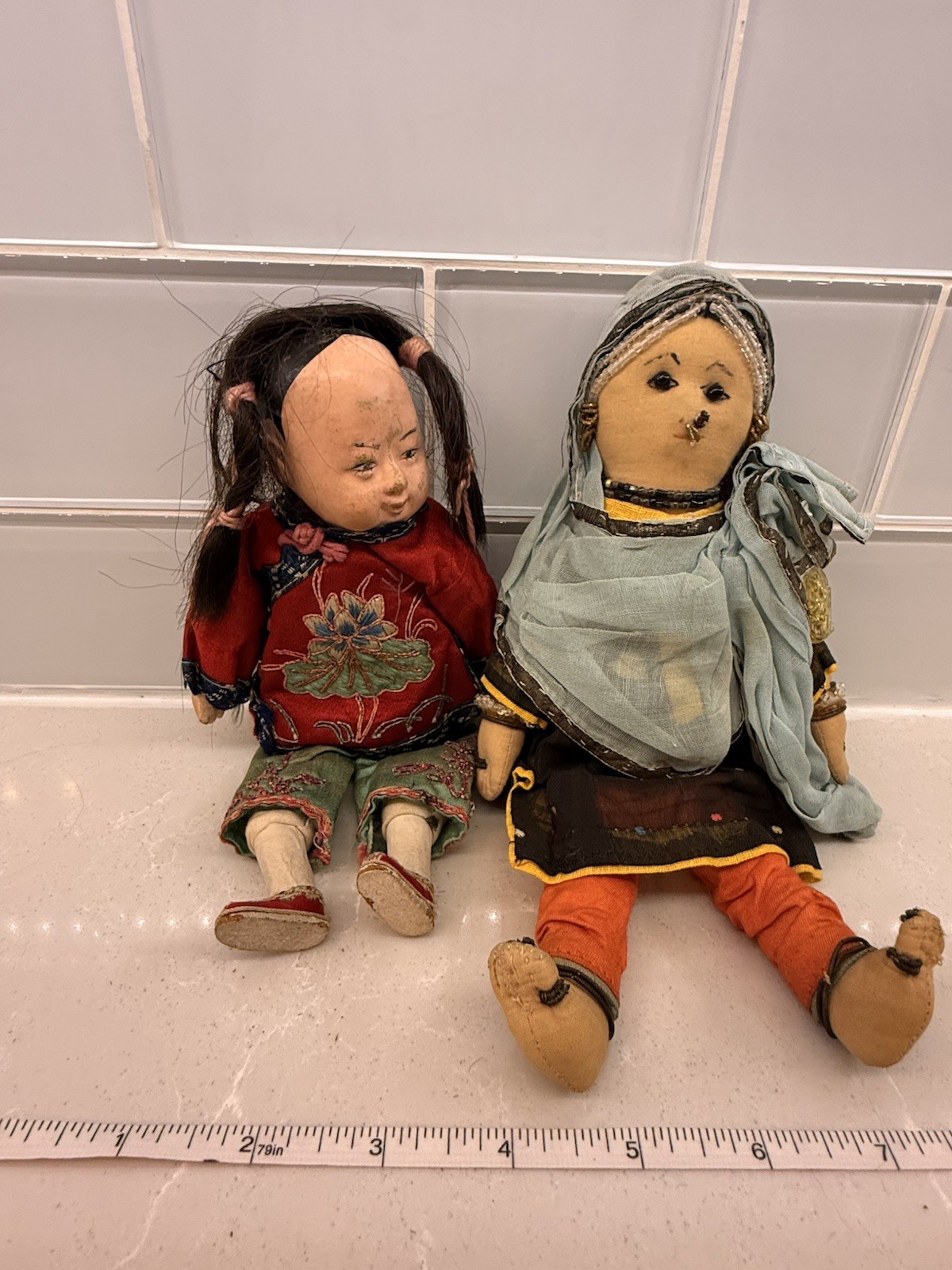Cloth Boudoir Dolls Lot of 2 in Ethnic Outfits 8″ & 10″ Cultures Theme